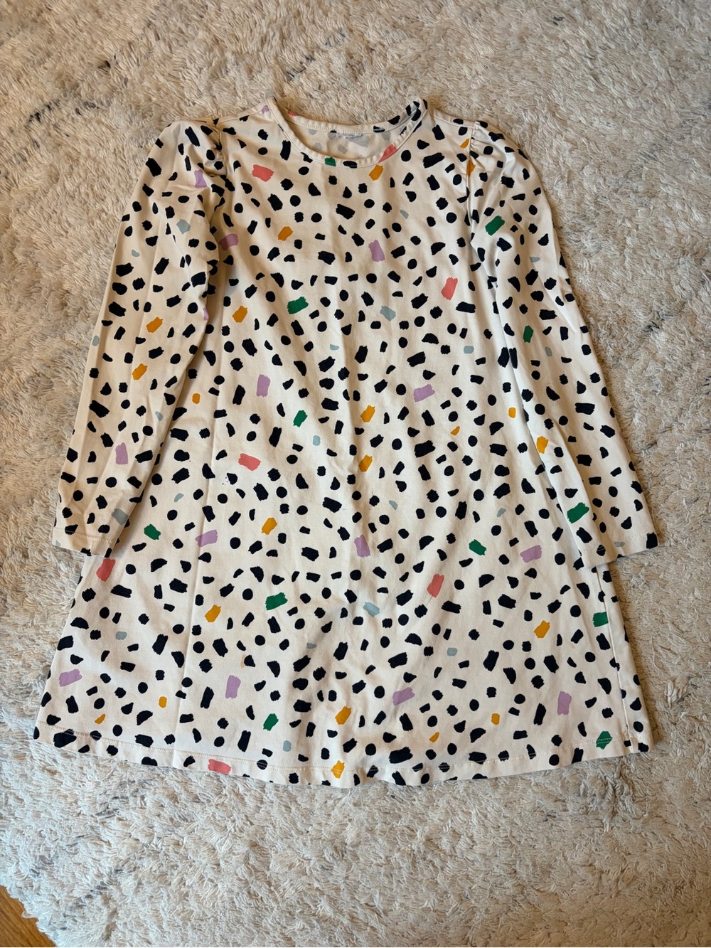 Hanna Andersson Cream Dress with Black Dot and Confetti Print
